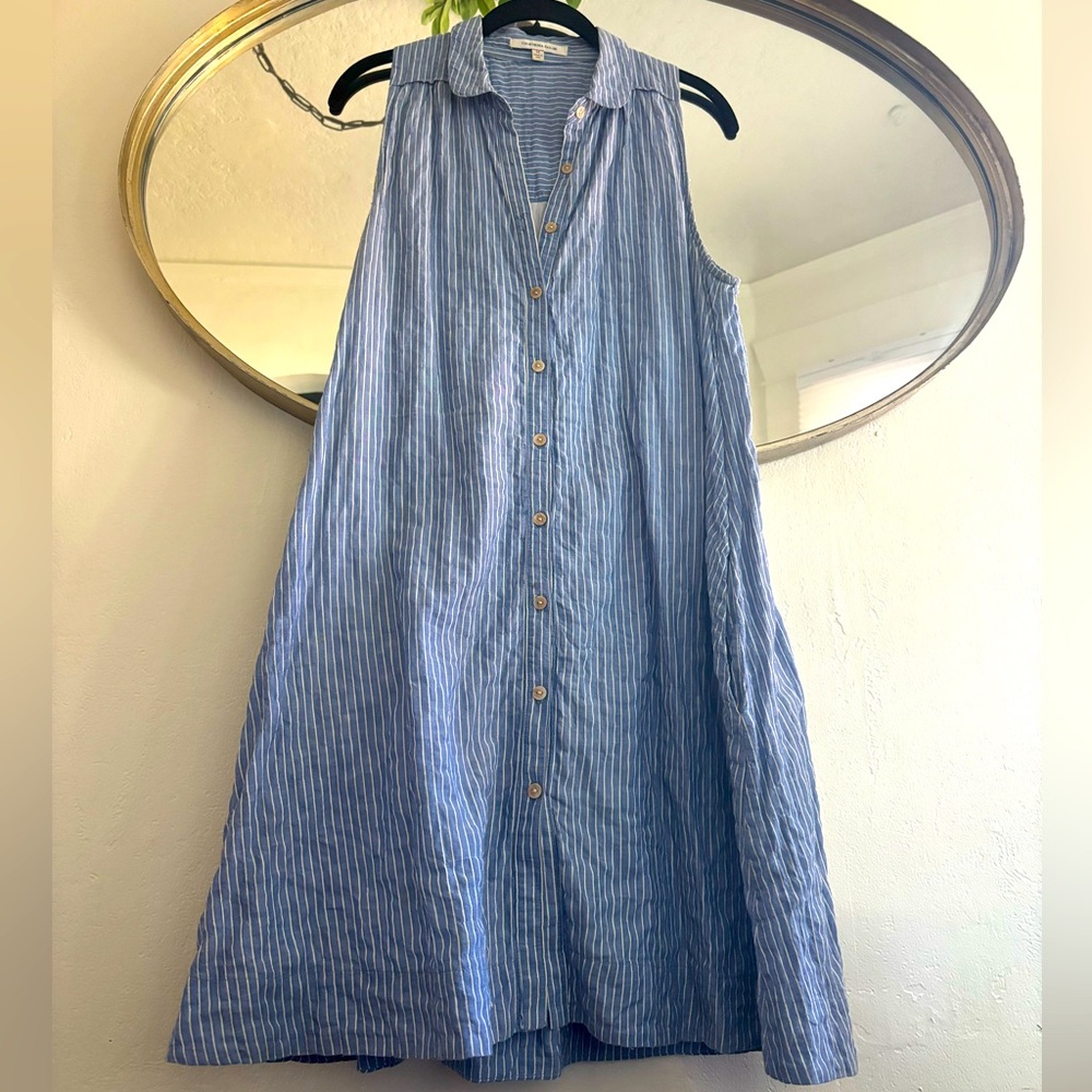 Blue and white stripe shirt dress